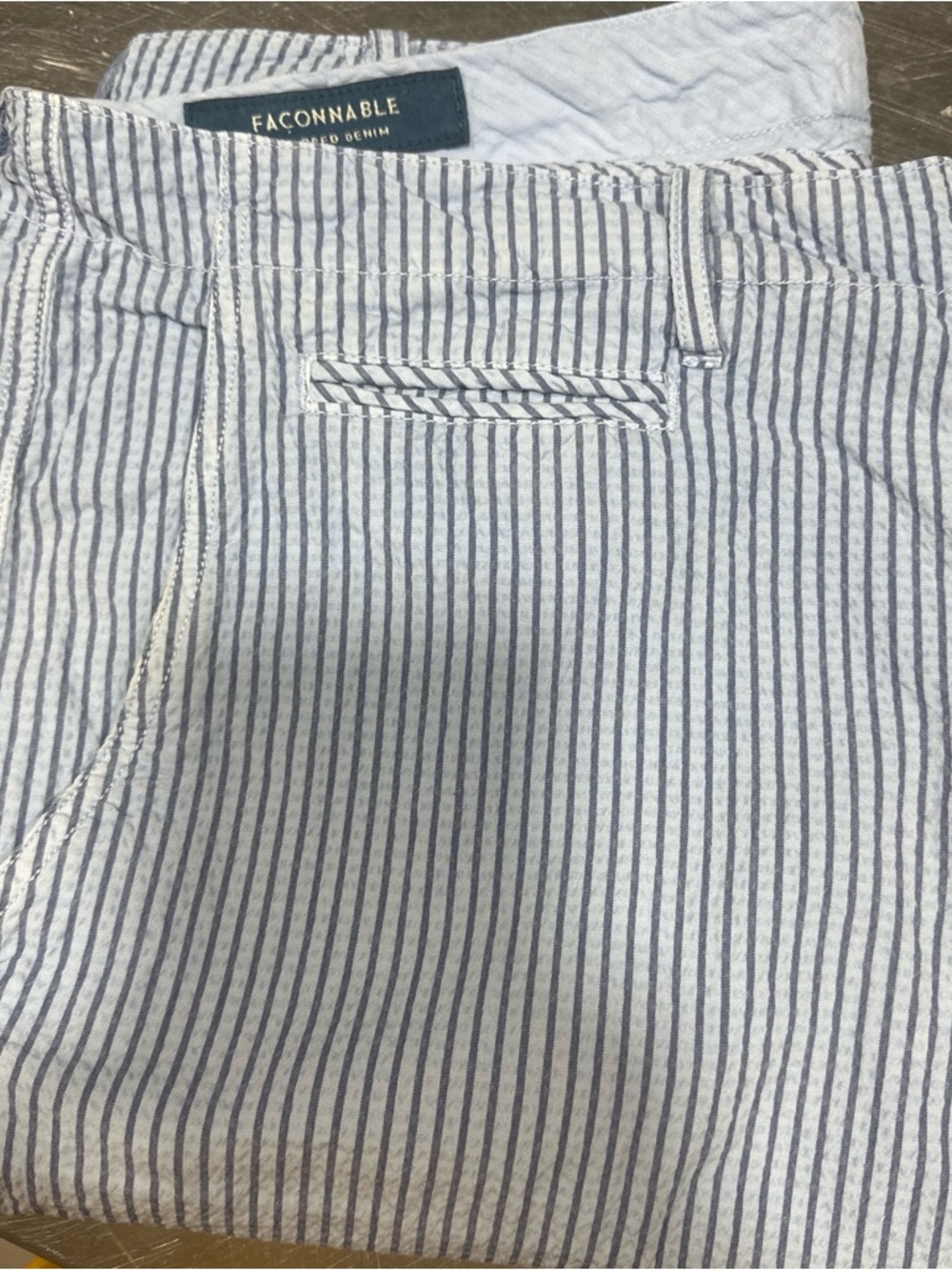 Faconnable Navy and White Seersucker Pinstripe Shorts